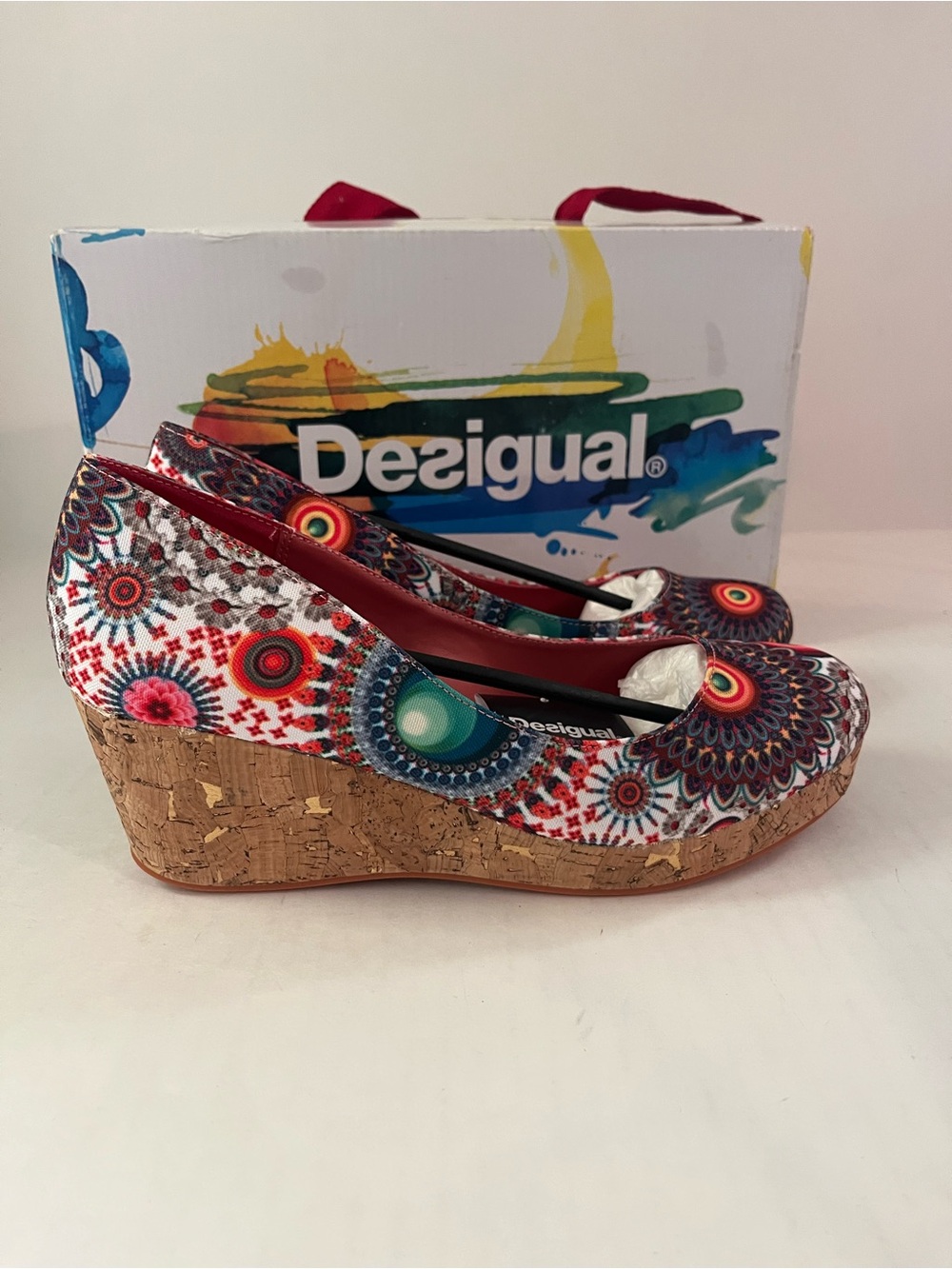 Desigual Multicolor Mandala Cork Wedge Pumps